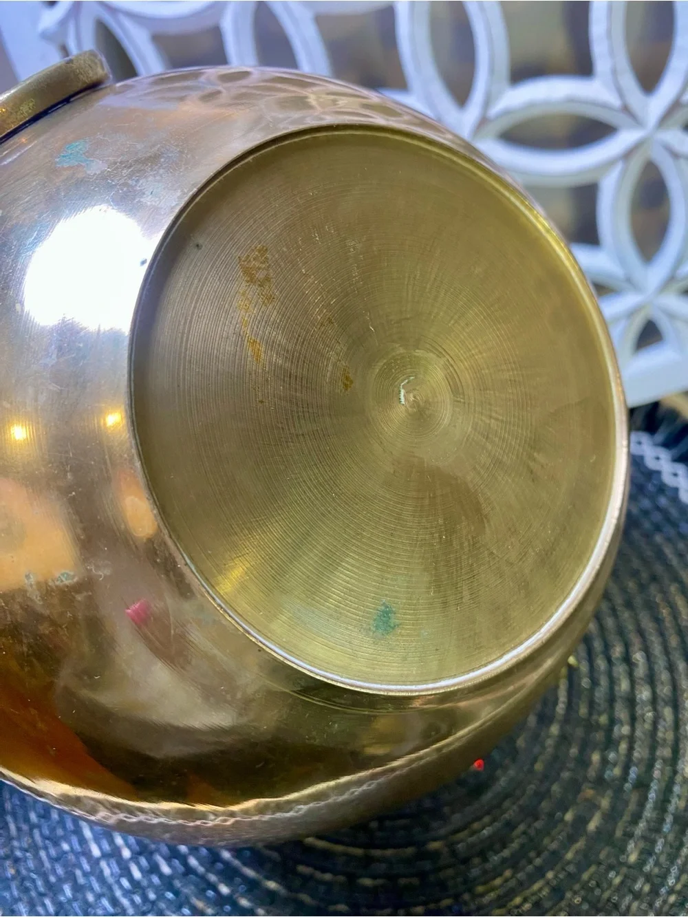 Vintage Brass  Spittoon With Decorative Ring Handles